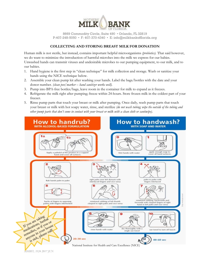 Photo of brochure for collecting and storing breast milk